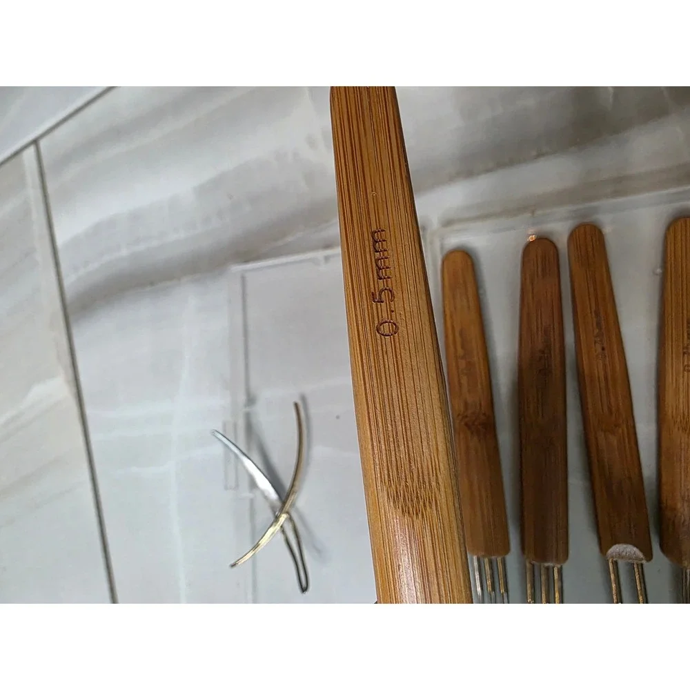 Jmail 8pc Dreadlock Crochet Needle Set 0.5mm 0.75mm Bamboo Handle‎ Tools Case W1